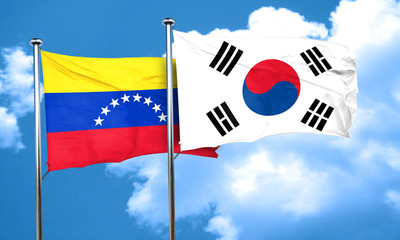 Venezuela flag with South Korea flag, 3D rendering