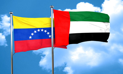 Venezuela flag with UAE flag, 3D rendering