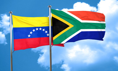 Venezuela flag with South Africa flag, 3D rendering