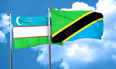 Uzbekistan flag with Tanzania flag, 3D rendering