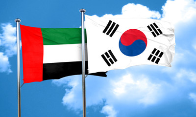 uae flag with South Korea flag, 3D rendering