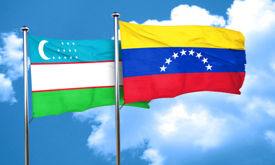 Uzbekistan flag with Venezuela flag, 3D rendering