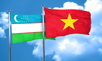 Uzbekistan flag with Vietnam flag, 3D rendering