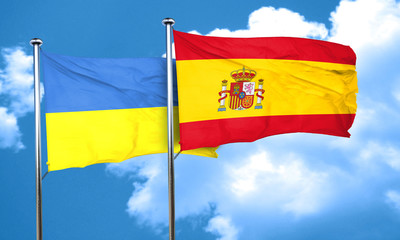 Ukraine flag with Spain flag, 3D rendering