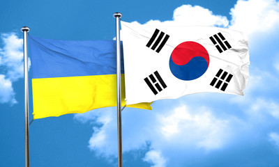 Ukraine flag with South Korea flag, 3D rendering
