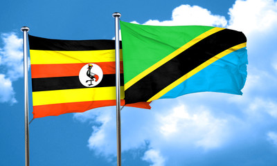 Uganda flag with Tanzania flag, 3D rendering