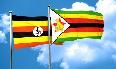 Uganda flag with Zimbabwe flag, 3D rendering