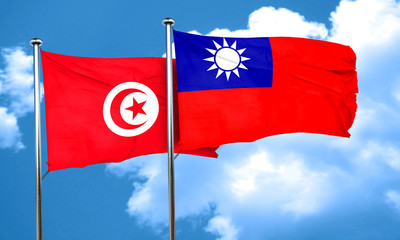 Tunesia flag with Taiwan flag, 3D rendering