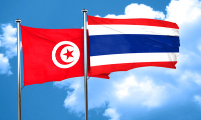 Tunesia flag with Thailand flag, 3D rendering