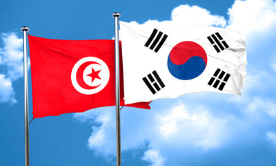Tunesia flag with South Korea flag, 3D rendering