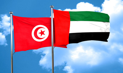 Tunesia flag with UAE flag, 3D rendering
