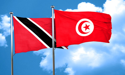 Trinidad and tobago flag with Tunisia flag, 3D rendering
