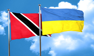 Trinidad and tobago flag with Ukraine flag, 3D rendering