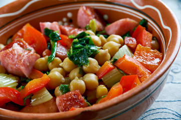 Chickpea chorizo and spinach stew