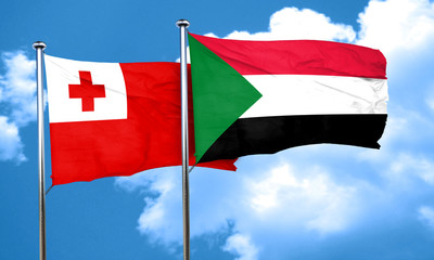 Tonga flag with Sudan flag, 3D rendering