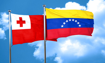 Tonga flag with Venezuela flag, 3D rendering