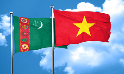 Turkmenistan flag with Vietnam flag, 3D rendering