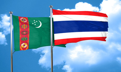 Turkmenistan flag with Thailand flag, 3D rendering