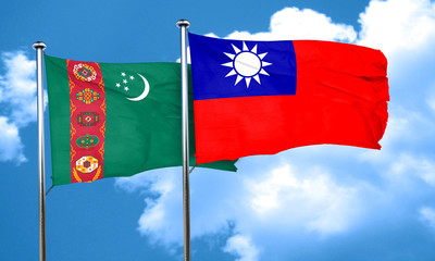 Turkmenistan flag with Taiwan flag, 3D rendering