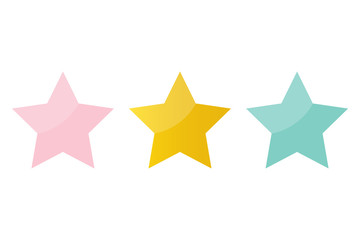 Obraz premium Cute pink, mint green and gold star icons isolated on white background. 