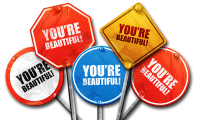 you're beautiful!, 3D rendering, street signs