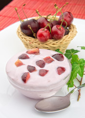 Homemade yogurt with organic cherries