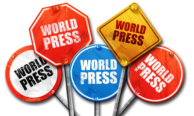 world press, 3D rendering, street signs