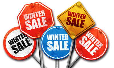 winter sale, 3D rendering, street signs