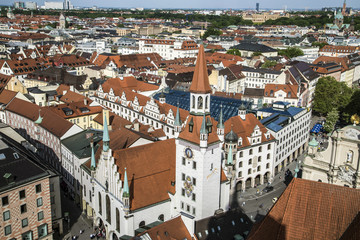 Fototapeta na wymiar Beautiful super wide-angle sunny aerial view of Munich, Bavaria.