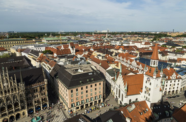 Beautiful super wide-angle sunny aerial view of Munich, Bavaria.
