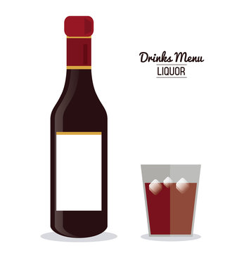 Bottle of wine with glass, blank label in flat design style, isolated over white background, vector illustration