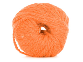 Clew of thread, orange texture isolated on white background