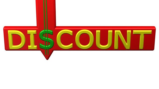 Concept: word discount increasing with dropdown arrow. Alpha channel. 3D rendering.
