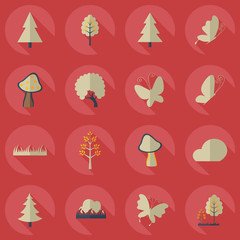 Flat concept, set modern design with shadow forest