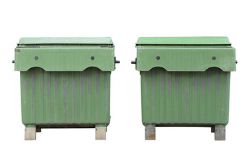 green dumpsters isolated on white background