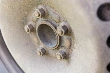dirty screws holding the drive wheels from cars