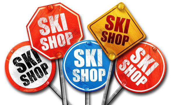 ski shop, 3D rendering, street signs