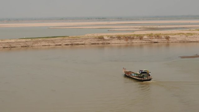 Motor boat on Irrawaddy river in Myanmar