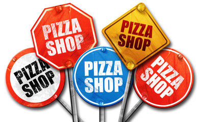 pizza shop, 3D rendering, street signs
