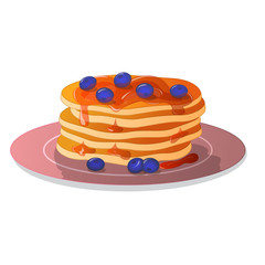 light and healthy breakfast in the morning. Pancakes on plate with blueberries and honey