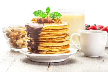 Pancakes with chocolate and nuts