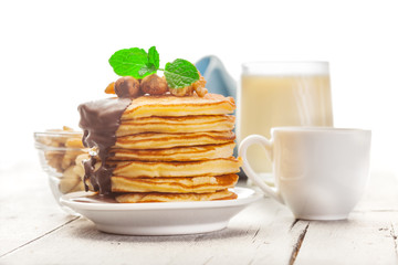 Pancakes with chocolate and nuts