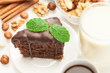 Piece of tasty chocolate cake
