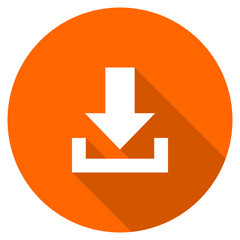 Flat design orange round download vector icon