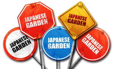 japanese garden, 3D rendering, street signs