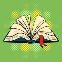Vector hand drawn pop art illustration of book. Open book.