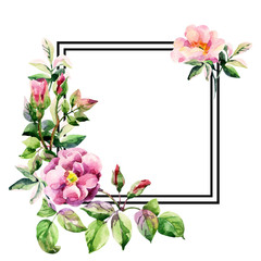 Watercolor brier flowers card with black square frame