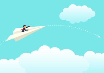 Businessman on paper plane
