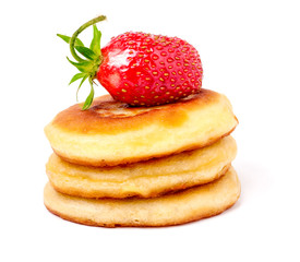 Hill pancakes with strawberry isolated on white background