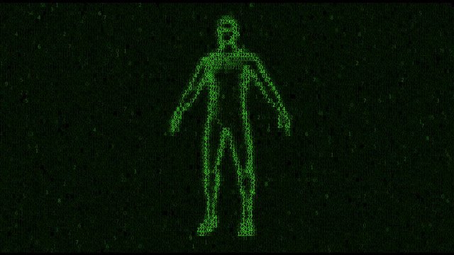Binary man with orb glowing computer internet web net data 0 1 4K.